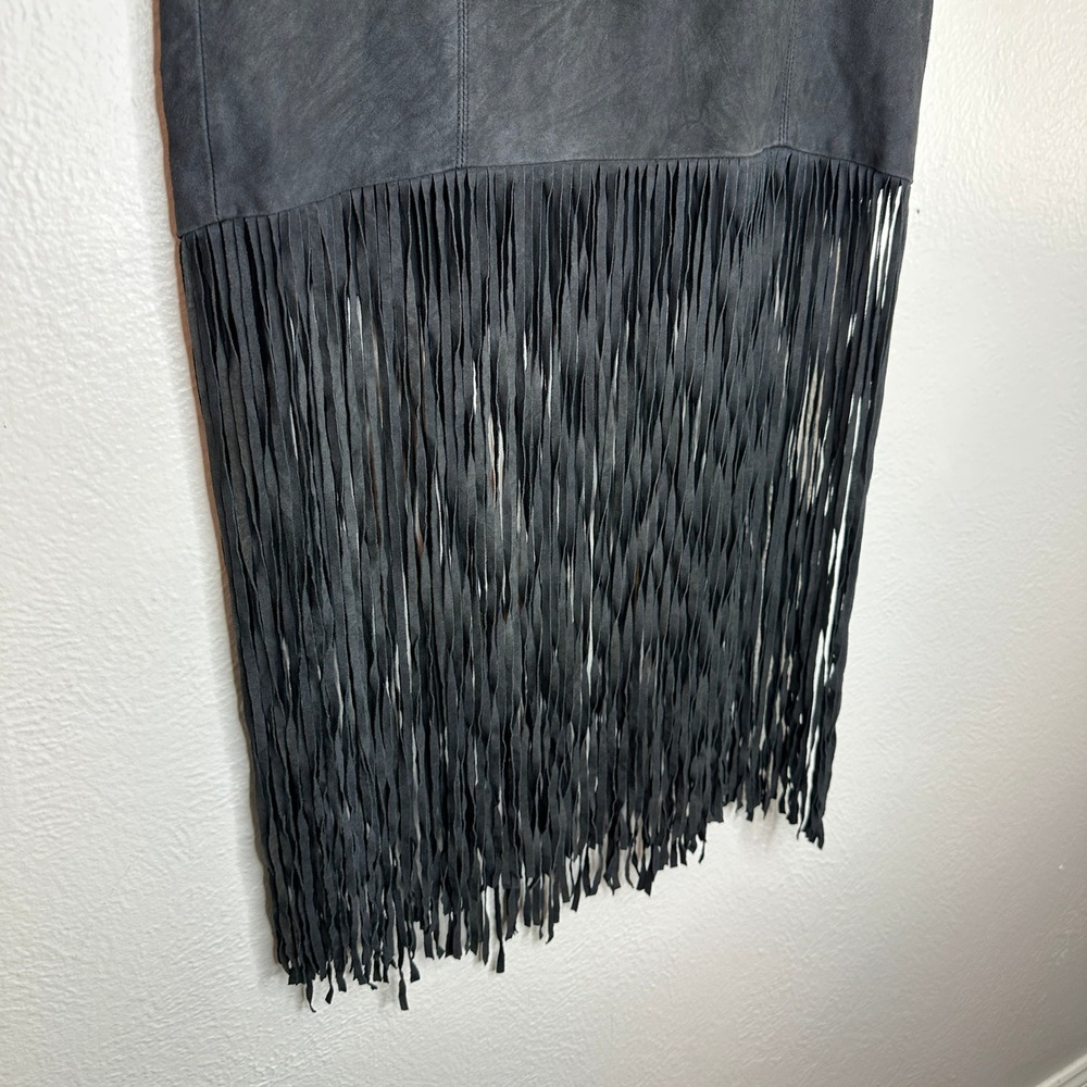 Alice + Olivia Malina Fringed Suede Goat Leather Midi Skirt Size 8 - Picture 6 of 8